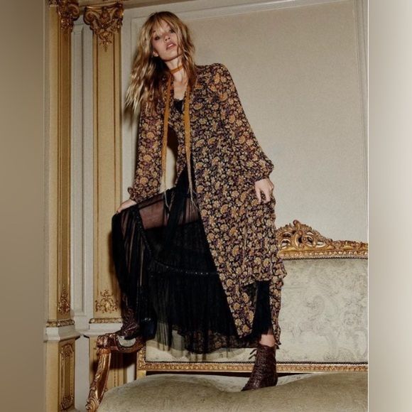 FREE PEOPLE VALERIE DUSTER MAXI SHIRT TOP LARGE - Picture 4 of 5